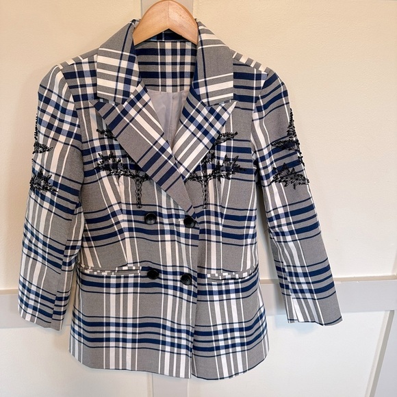 Plaid Double-Breasted Blazer - Picture 1 of 4